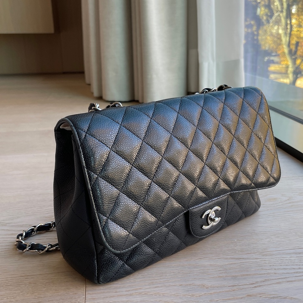Chanel Jumbo Single Flap Black Caviar Silver Hardware